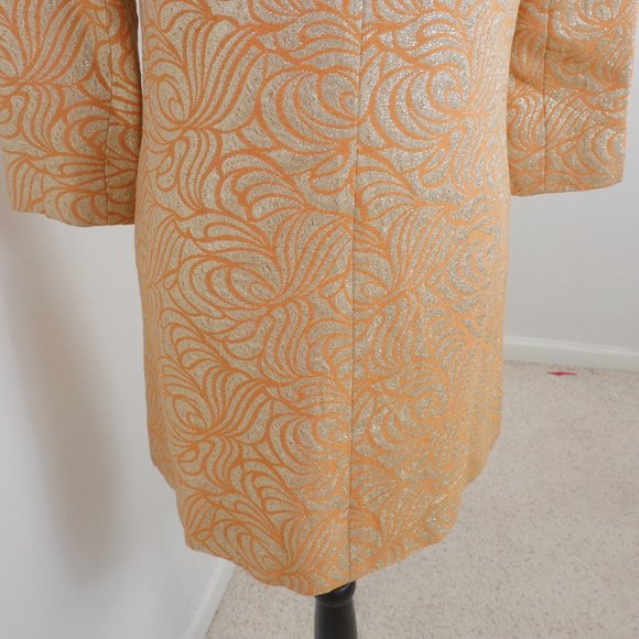 Carlye VINTAGE Orange Gold Metallic Art Deco Brocade 60's Mod Design Button Coat - Picture 13 of 16
